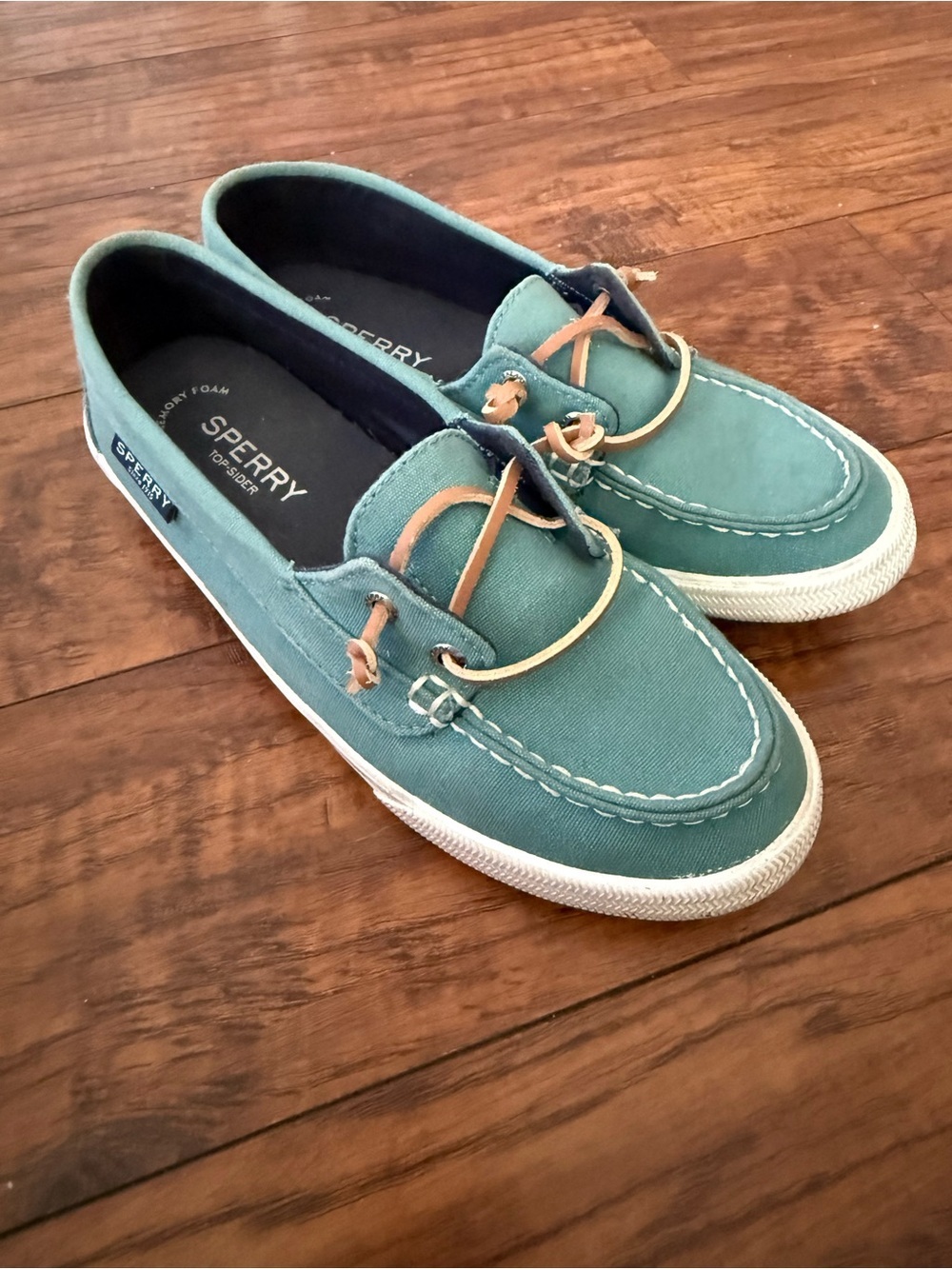 Sperry Lounge Away Teal Canvas Boat Shoes Casual Summer Coastal Fisherman | 7 - Picture 3 of 7